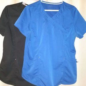 Women's Scrub Tops, Set of 2, Blue & Black